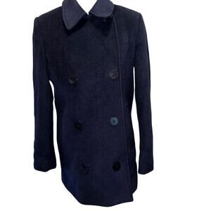 Vintage L.L Bean women navy  wool /cashmere blend double breasted pea coat  4P